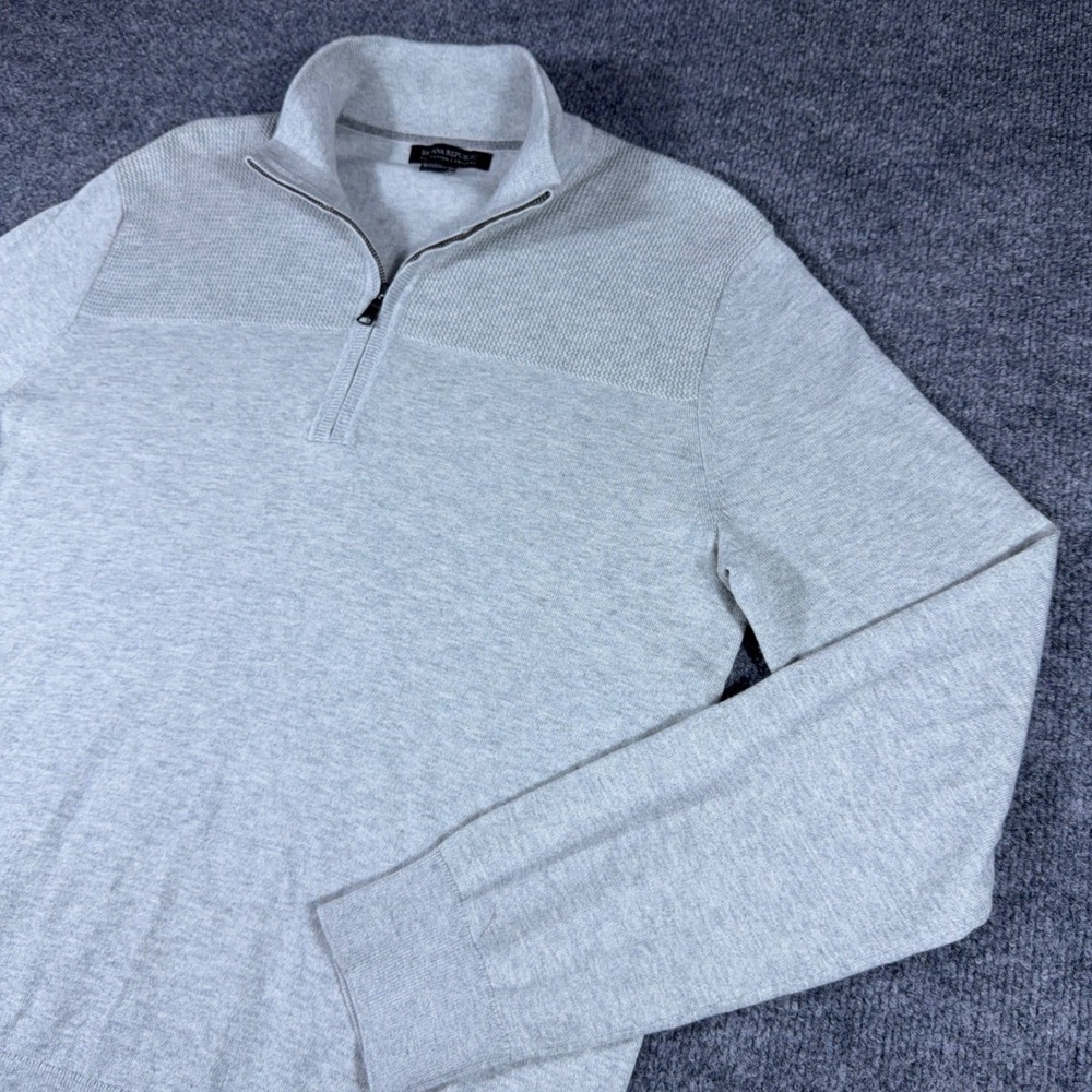 Banana Republic Mens Pima‎ Cotton Cashmere Quarter Zip Sweater Gray Medium